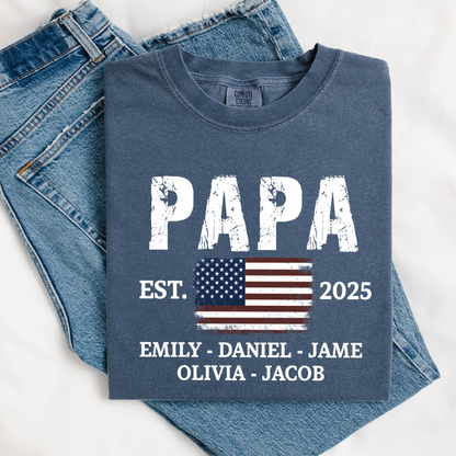 Papa America Papa and Grandkids Est Father's Day Shirt