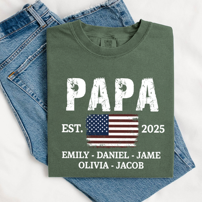 Papa America Papa and Grandkids Est Father's Day Shirt