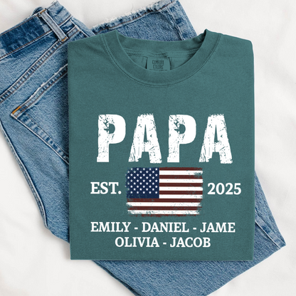 Papa America Papa and Grandkids Est Father's Day Shirt