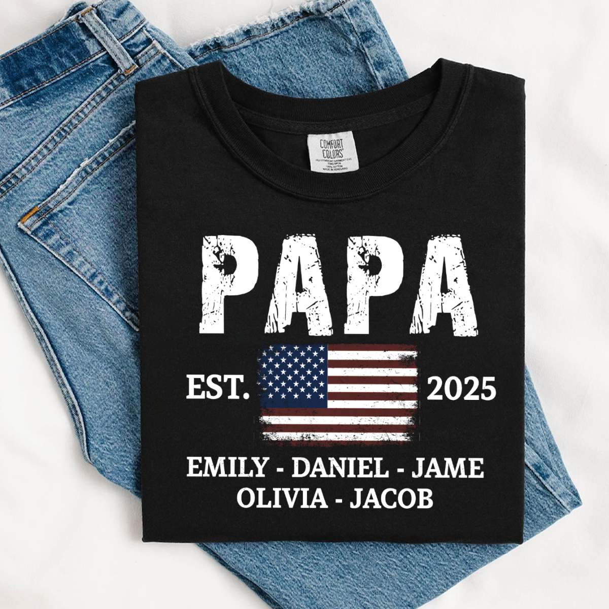 Papa America Papa and Grandkids Est Father's Day Shirt