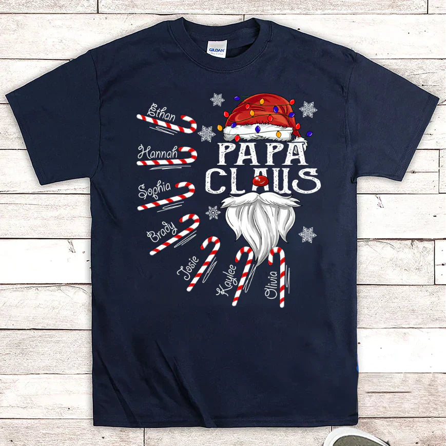 Papa Claus Candy Cane Christmas Personalized Shirt For Papa T-Shirt