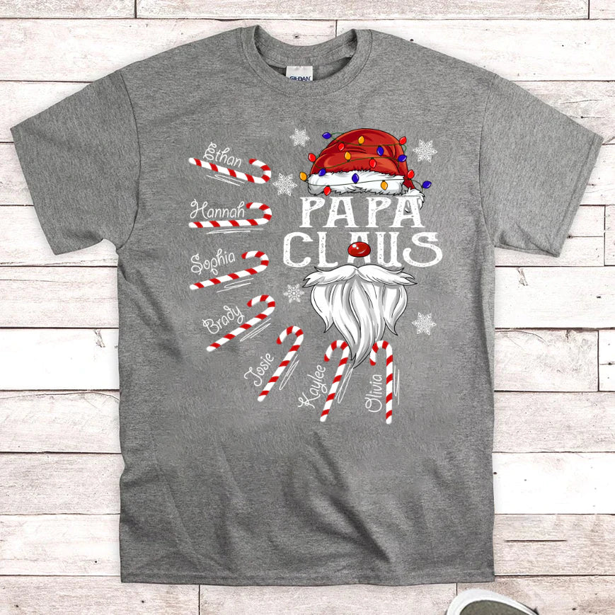 Papa Claus Candy Cane Christmas Personalized Shirt For Papa T-Shirt
