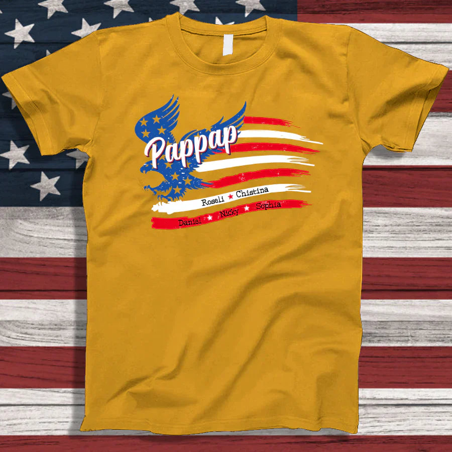 Pappap With Grandkids Names 4th Of July CTL94 T-Shirt