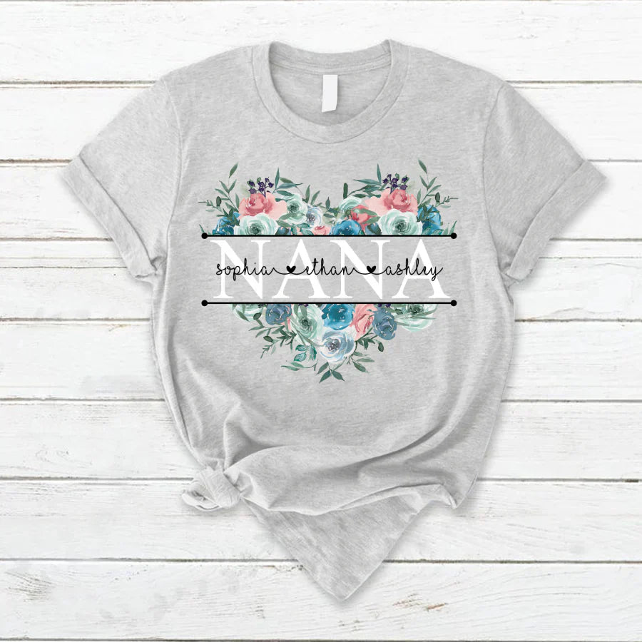 Pastel Peony Rose Nana And Grandkids CTH01 T-Shirt