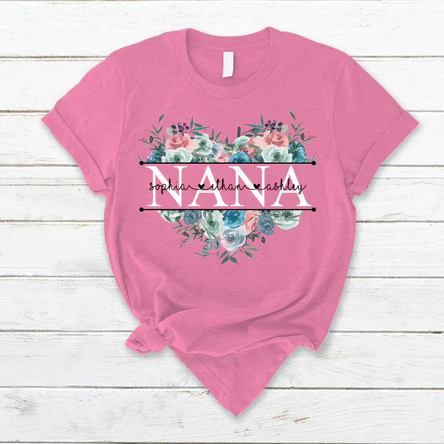 Pastel Peony Rose Nana And Grandkids CTH01 T-Shirt