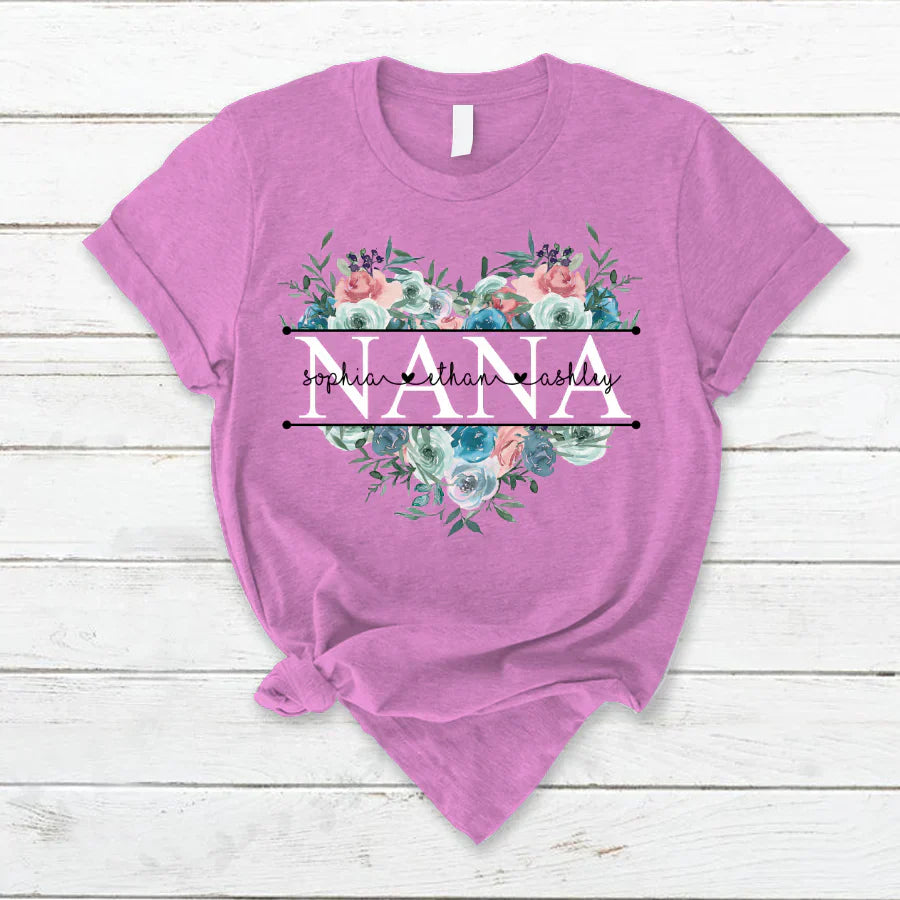 Pastel Peony Rose Nana And Grandkids CTH01 T-Shirt
