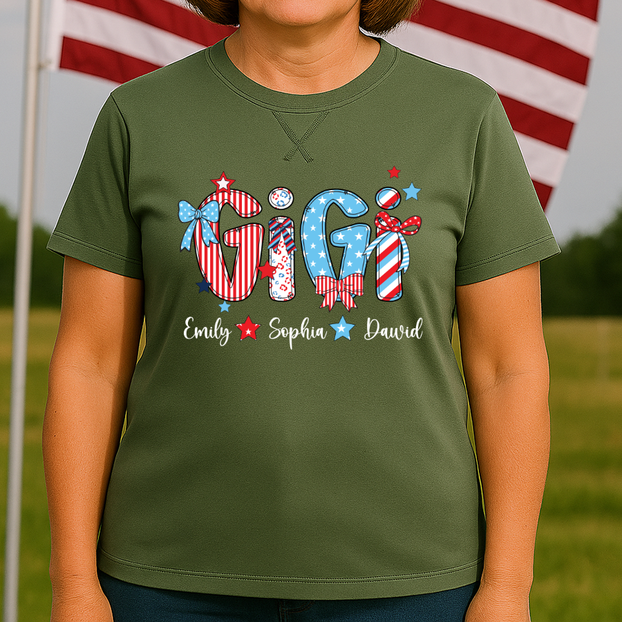Personalized Gigi with Grandkids American Flag Mother's Day