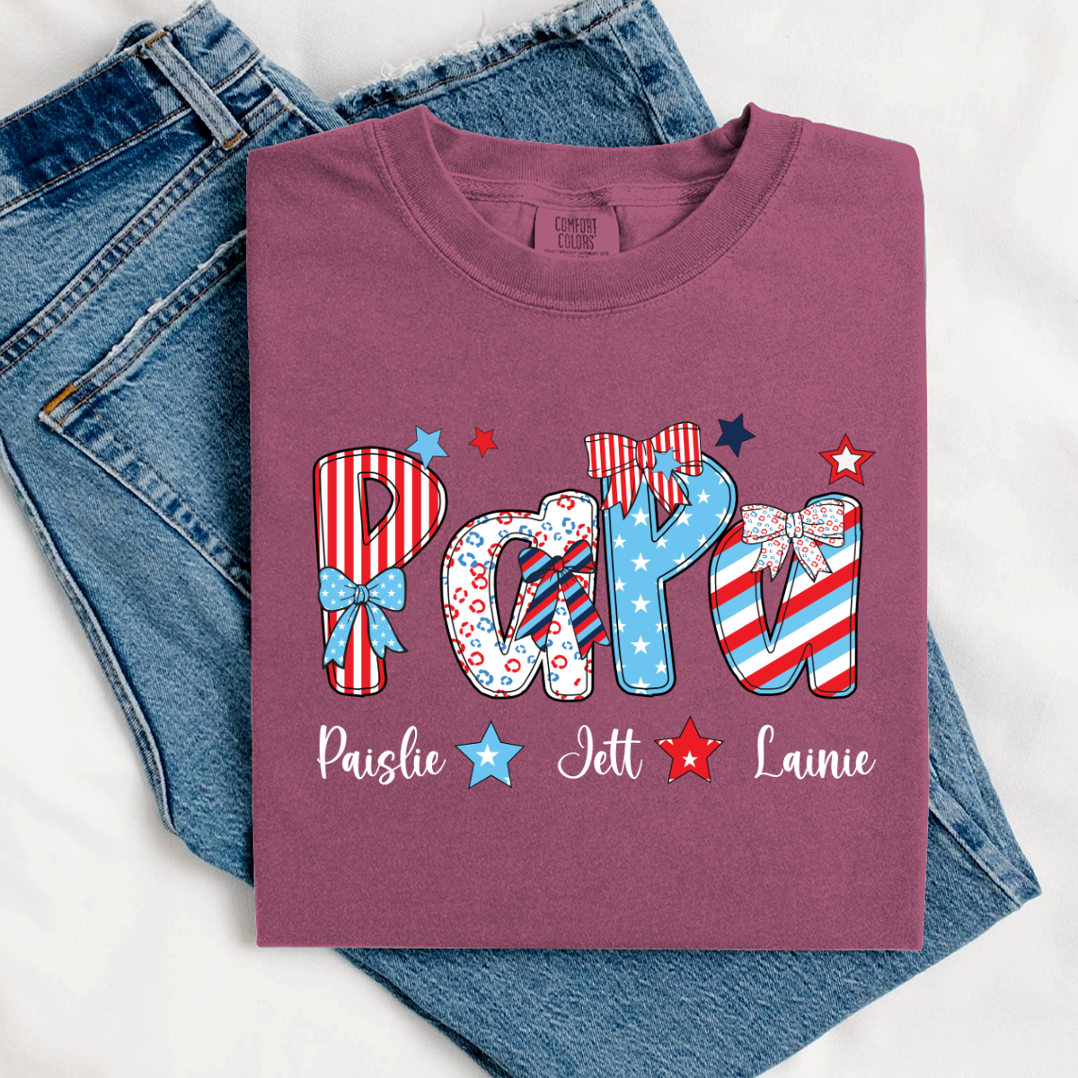 Patriotic American Flag Papa Custom Papa And Grandkids Father's Day Gift Independence Day