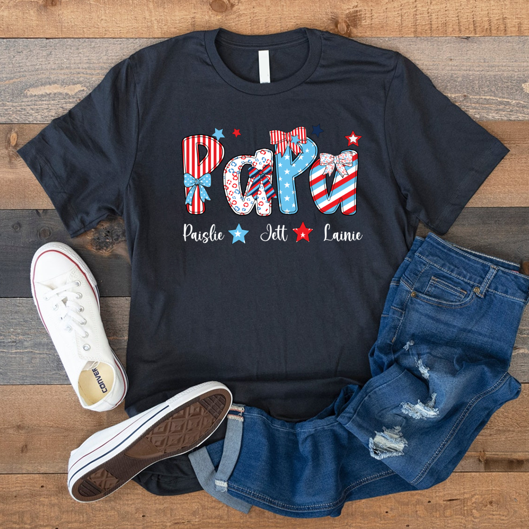 Patriotic American Flag Papa Custom Papa And Grandkids Father's Day Gift Independence Day