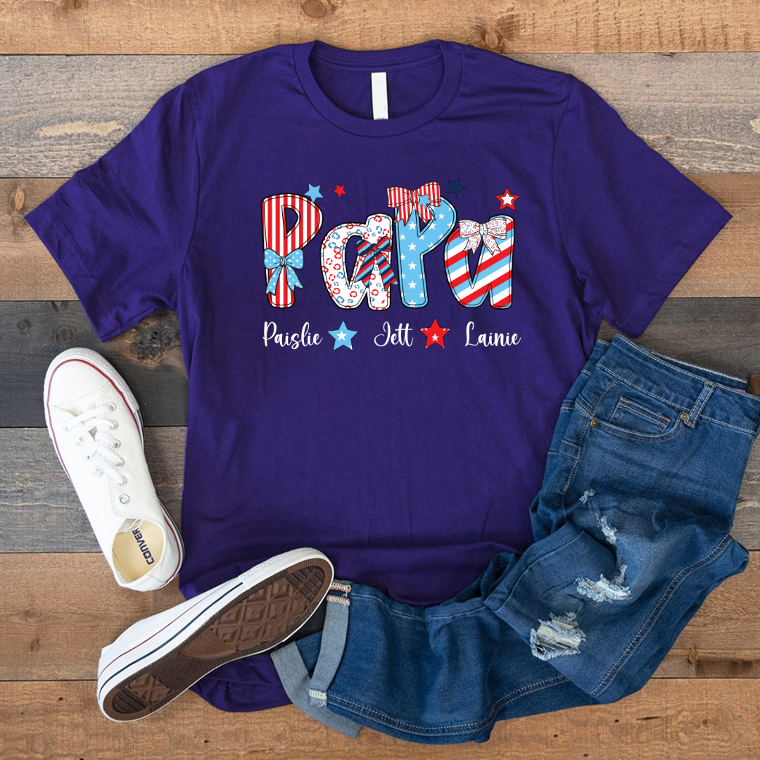 Patriotic American Flag Papa Custom Papa And Grandkids Father's Day Gift Independence Day
