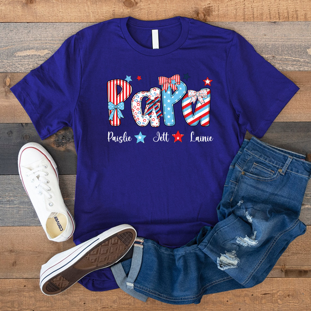 Patriotic American Flag Papa Custom Papa And Grandkids Father's Day Gift Independence Day
