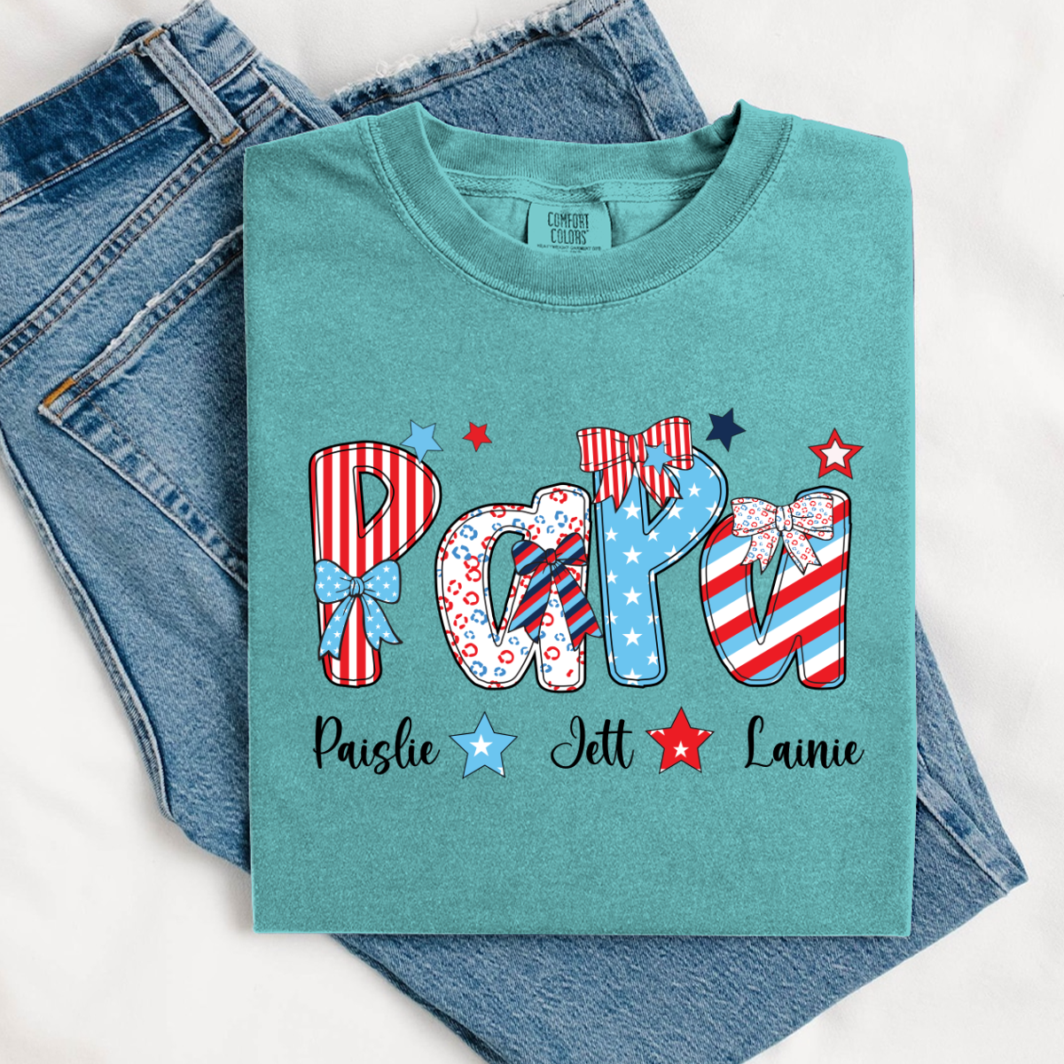 Patriotic American Flag Papa Custom Papa And Grandkids Father's Day Gift Independence Day