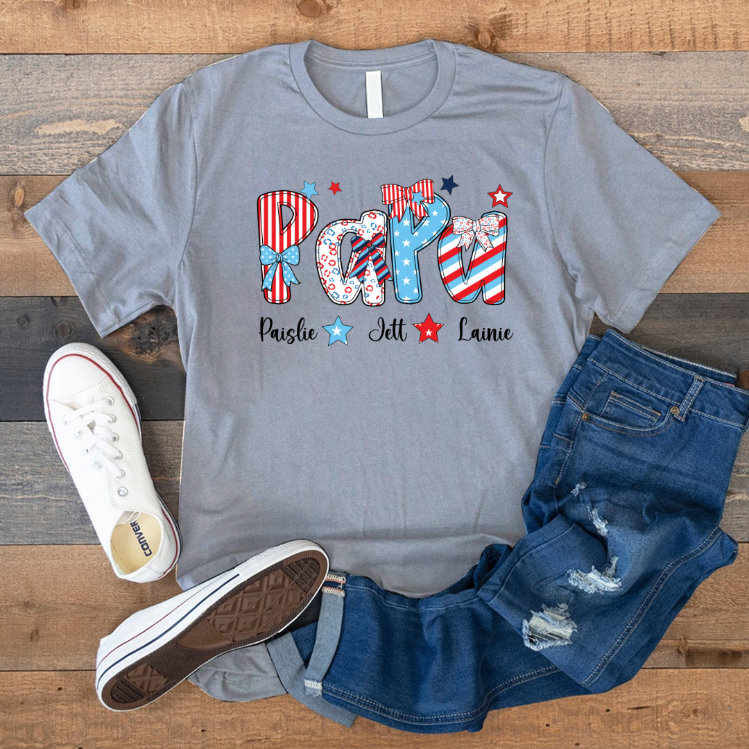 Patriotic American Flag Papa Custom Papa And Grandkids Father's Day Gift Independence Day