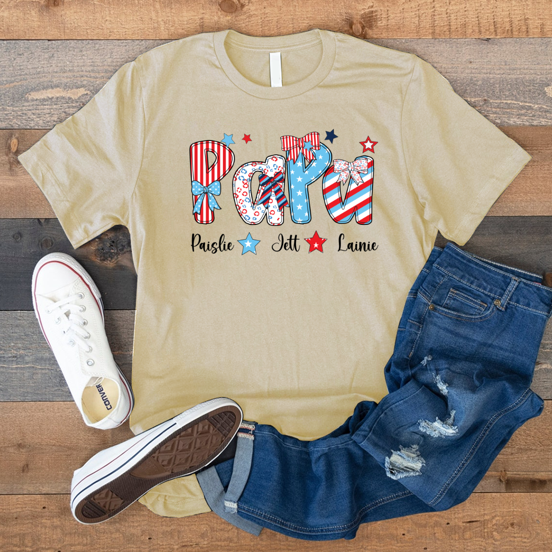 Patriotic American Flag Papa Custom Papa And Grandkids Father's Day Gift Independence Day