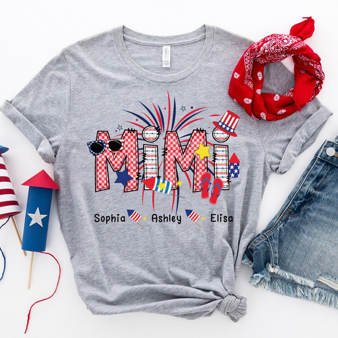 Patriotic Doodle 4th Of July Personalized Mimi And Grandkid Personalized Independence Day Shirt