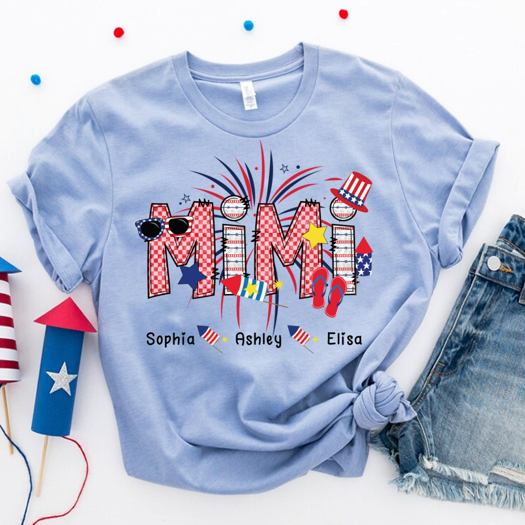 Patriotic Doodle 4th Of July Personalized Mimi And Grandkid Personalized Independence Day Shirt