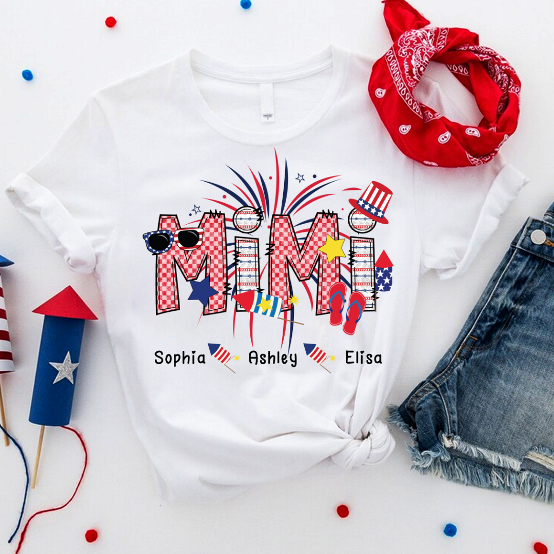 Patriotic Doodle 4th Of July Personalized Mimi And Grandkid Personalized Independence Day Shirt