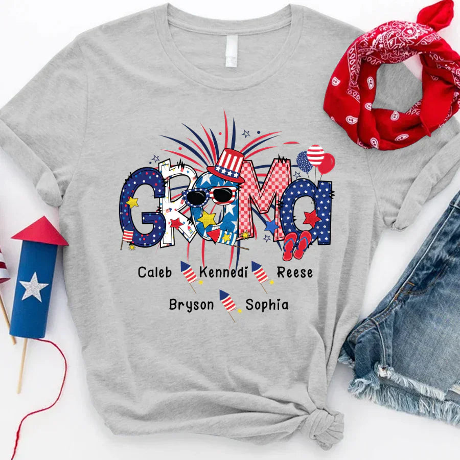 Patriotic Doodle 4th Of July GRAMA And Grandkid CTH01 T-Shirt