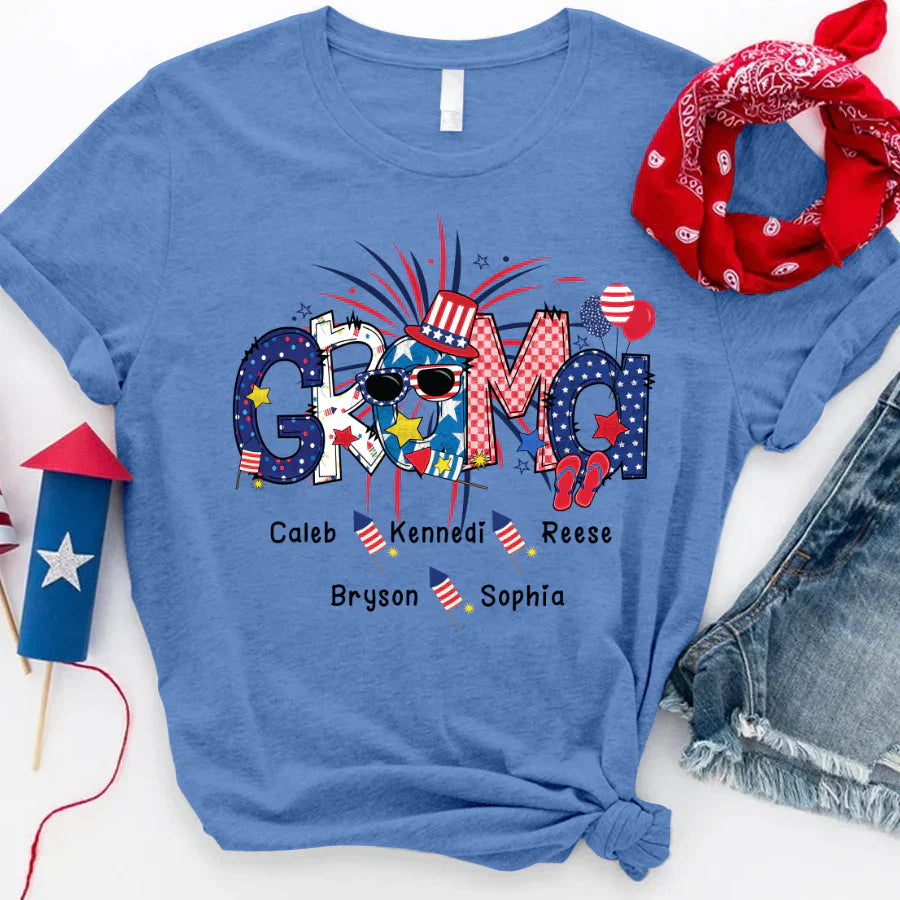 Patriotic Doodle 4th Of July GRAMA And Grandkid CTH01 T-Shirt