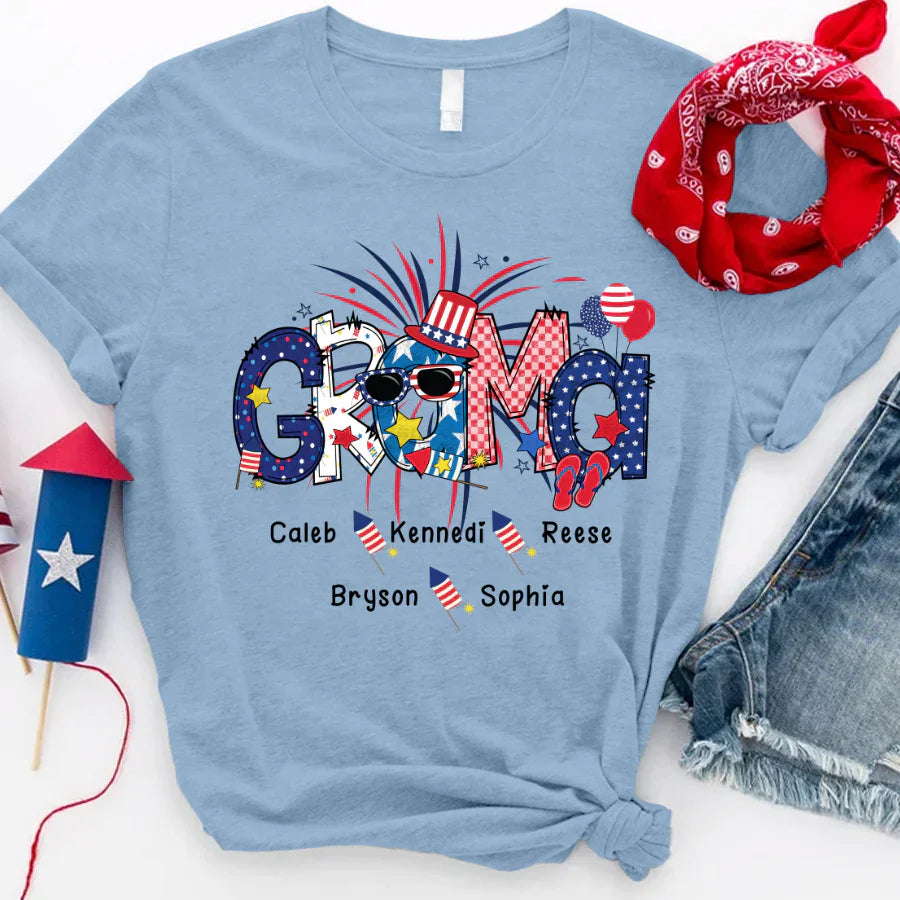 Patriotic Doodle 4th Of July GRAMA And Grandkid CTH01 T-Shirt