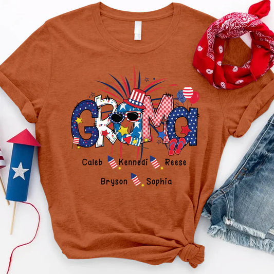 Patriotic Doodle 4th Of July GRAMA And Grandkid CTH01 T-Shirt
