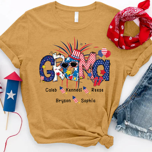 Patriotic Doodle 4th Of July GRAMA And Grandkid CTH01 T-Shirt
