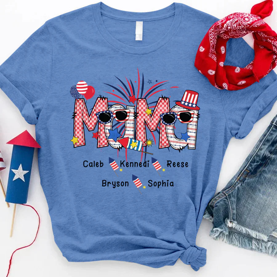 Patriotic Doodle 4th Of July mama And Grandkid CTH01 T-Shirt