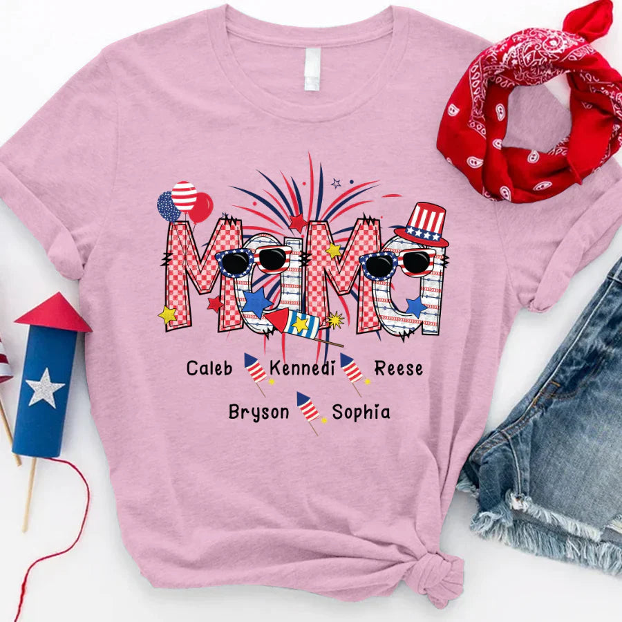 Patriotic Doodle 4th Of July mama And Grandkid CTH01 T-Shirt