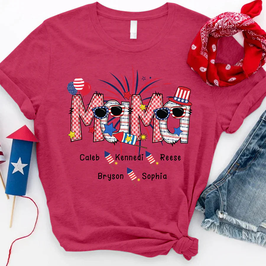 Patriotic Doodle 4th Of July mama And Grandkid CTH01 T-Shirt