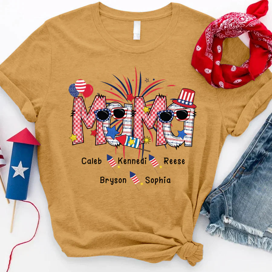 Patriotic Doodle 4th Of July mama And Grandkid CTH01 T-Shirt
