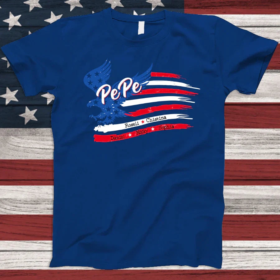 PePe With Grandkids Names 4th Of July CTL94 T-Shirt