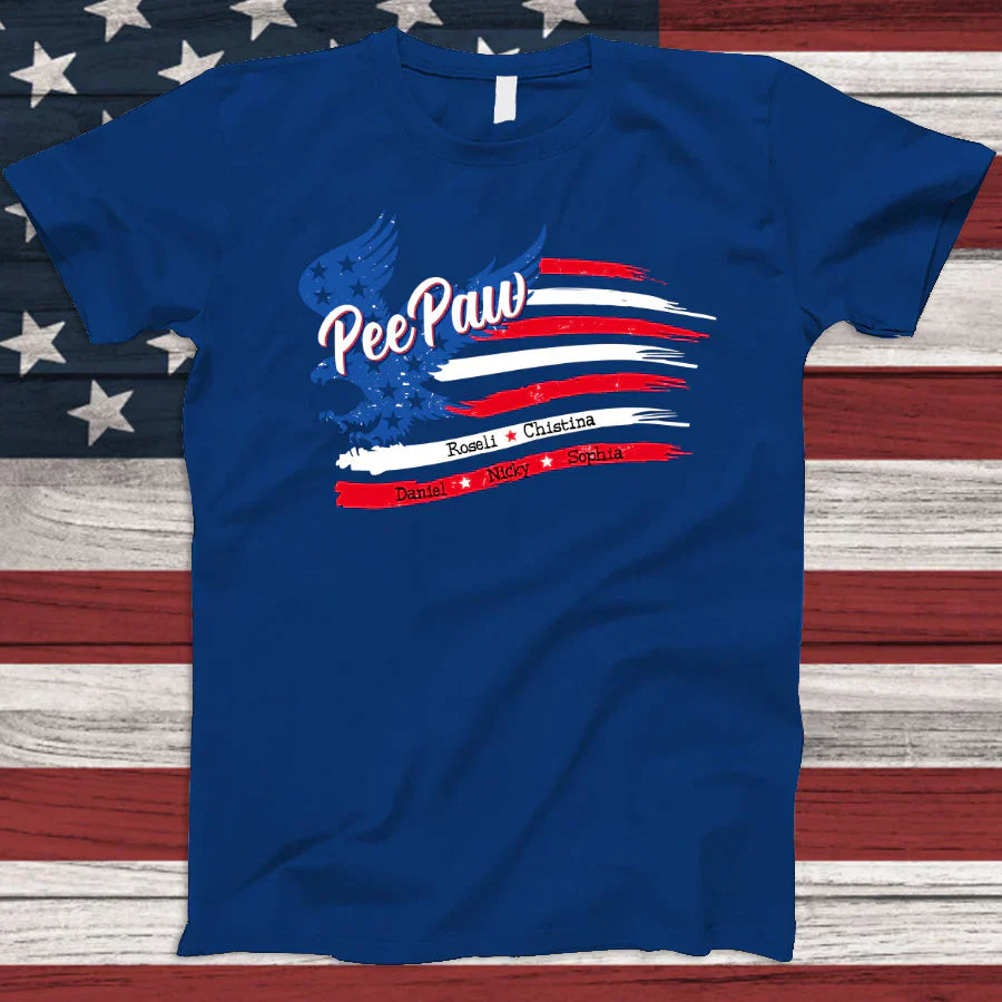 PeePaw With Grandkids Names 4th Of July CTL94 T-Shirt