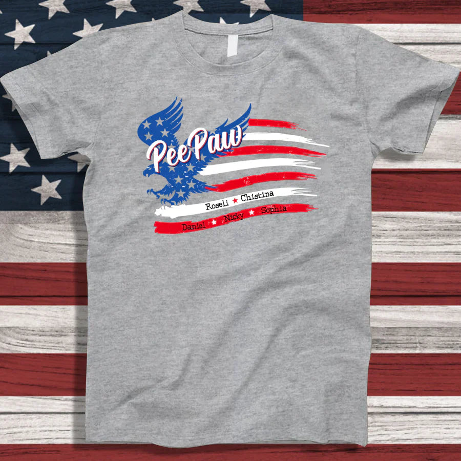 PeePaw With Grandkids Names 4th Of July CTL94 T-Shirt