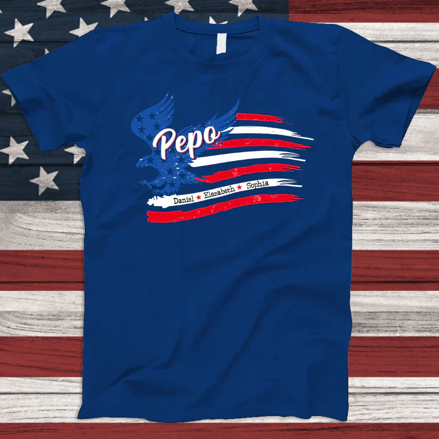 Pepo With Grandkids Names 4th Of July CTL94 T-Shirt
