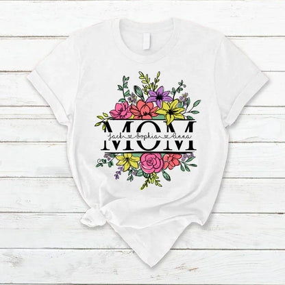 Personalize Mom And Kids Flowers Watercolor T-Shirt