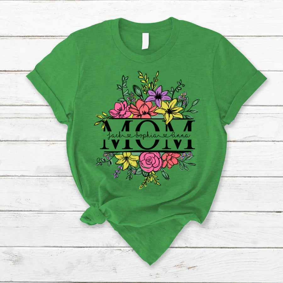 Personalize Mom And Kids Flowers Watercolor T-Shirt