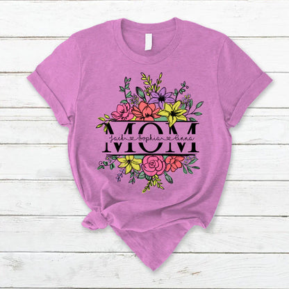 Personalize Mom And Kids Flowers Watercolor T-Shirt
