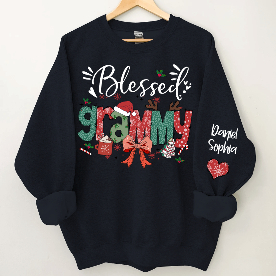 Personalized Christmas Blessed Grammy Nana Mimi Gigi And Grandkids Sweatshirt
