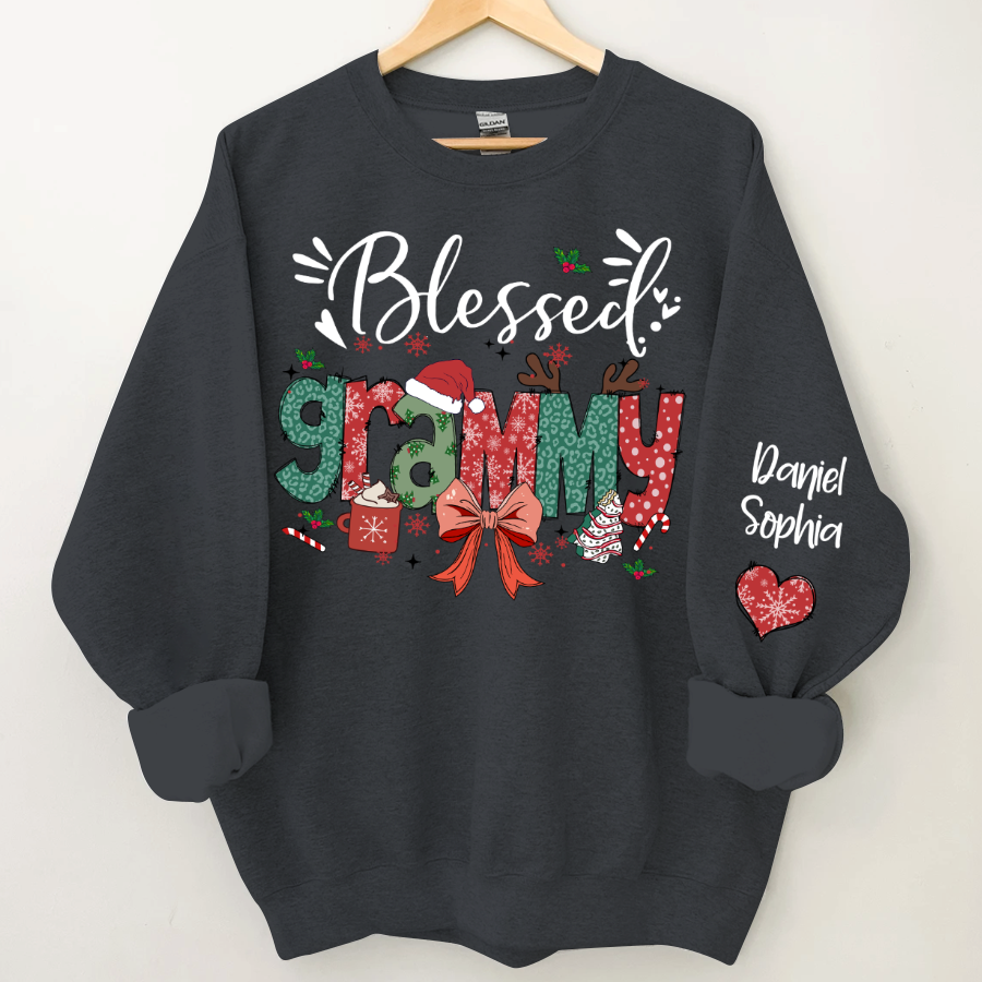 Personalized Christmas Blessed Grammy Nana Mimi Gigi And Grandkids Sweatshirt