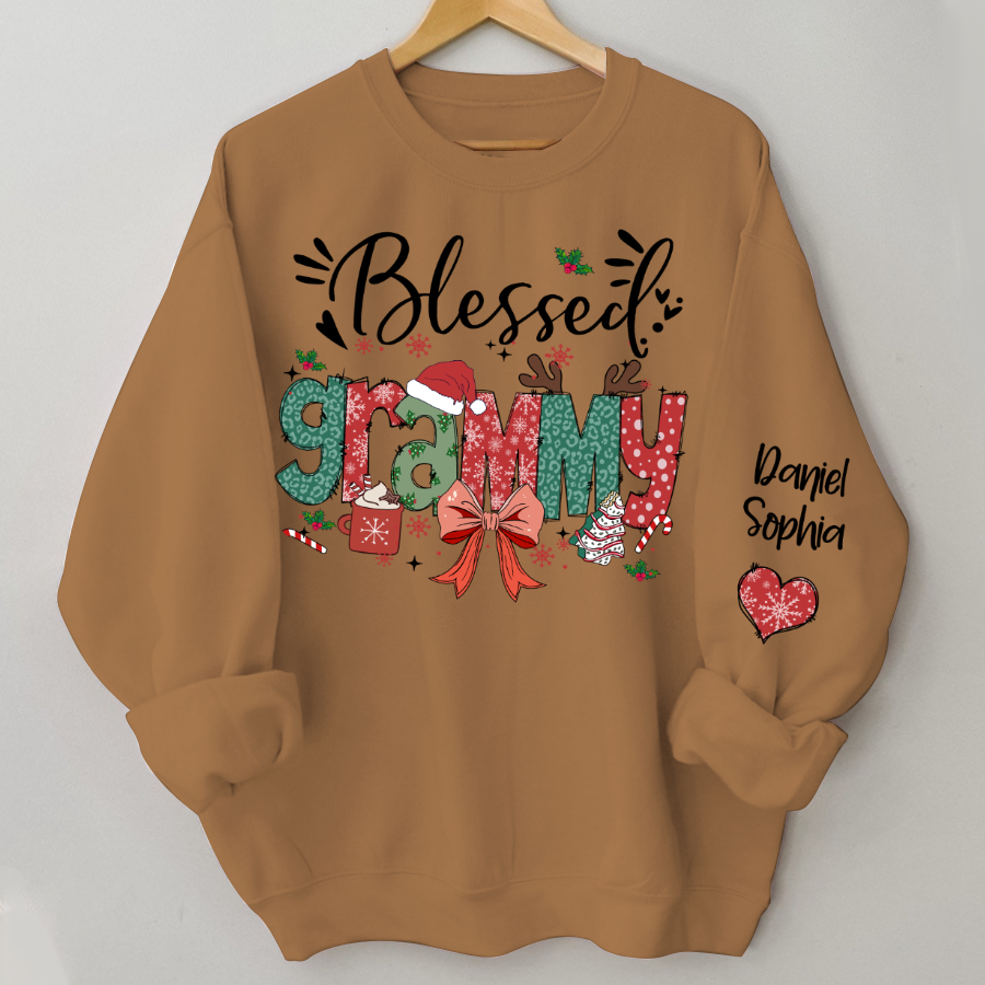 Personalized Christmas Blessed Grammy Nana Mimi Gigi And Grandkids Sweatshirt