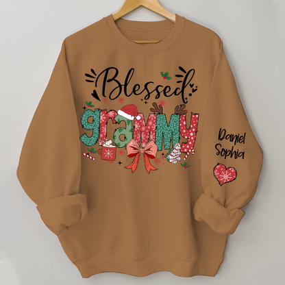 Personalized Christmas Blessed Grammy Nana Mimi Gigi And Grandkids Sweatshirt