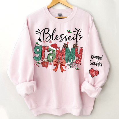 Personalized Christmas Blessed Grammy Nana Mimi Gigi And Grandkids Sweatshirt