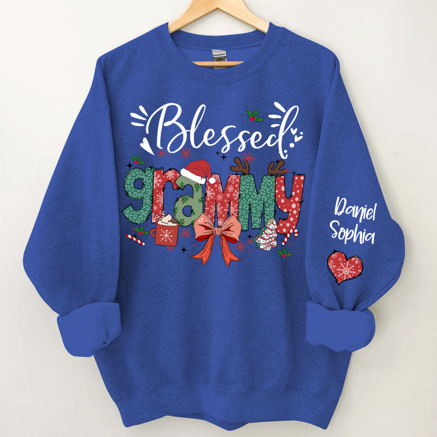 Personalized Christmas Blessed Grammy Nana Mimi Gigi And Grandkids Sweatshirt