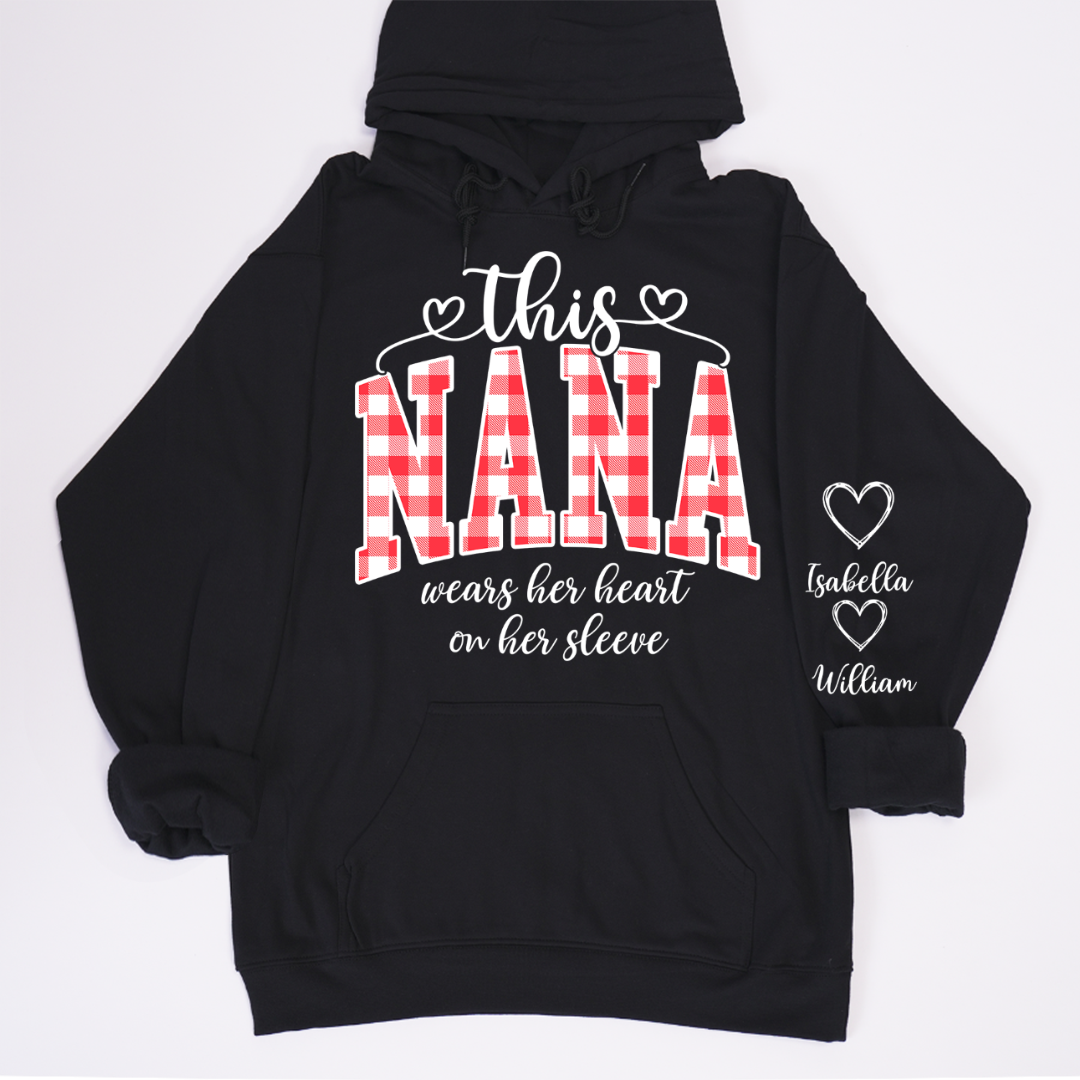 Personalized Christmas Nana Mimi Gigi Grandma And Grandkids with Heart On Sleeve Shirt