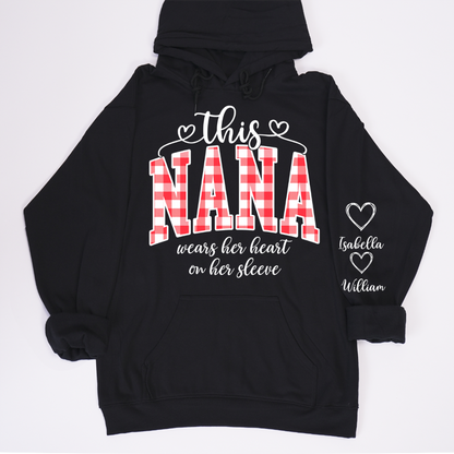 Personalized Christmas Nana Mimi Gigi Grandma And Grandkids with Heart On Sleeve Shirt