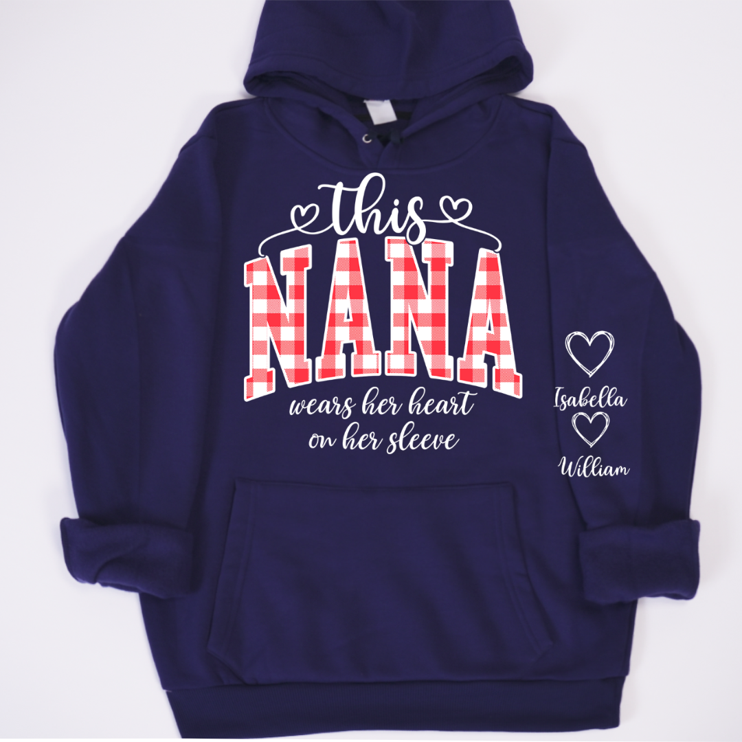 Personalized Christmas Nana Mimi Gigi Grandma And Grandkids with Heart On Sleeve Shirt