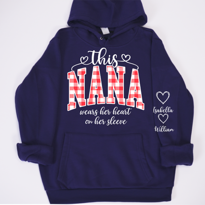 Personalized Christmas Nana Mimi Gigi Grandma And Grandkids with Heart On Sleeve Shirt