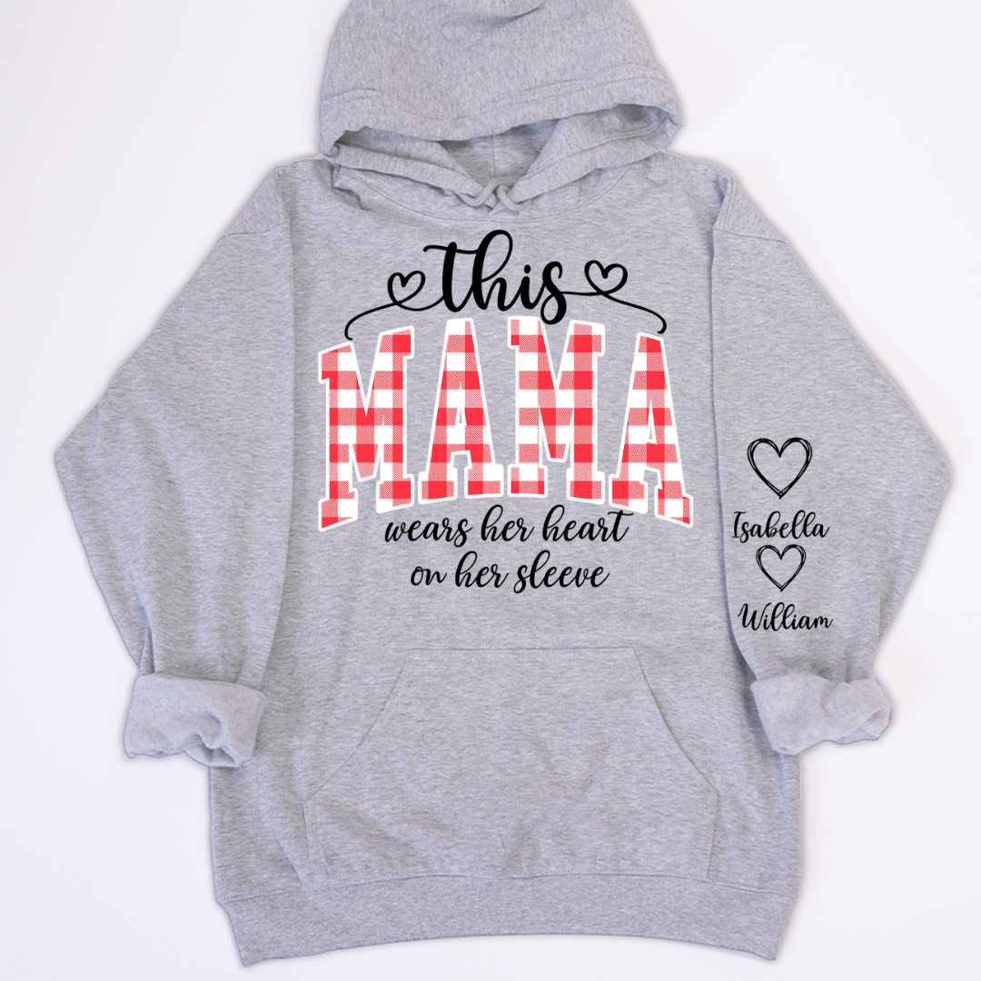 Personalized Christmas Nana Mimi Gigi Grandma And Grandkids with Heart On Sleeve Shirt