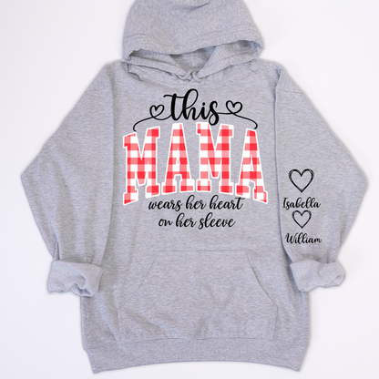 Personalized Christmas Nana Mimi Gigi Grandma And Grandkids with Heart On Sleeve Shirt