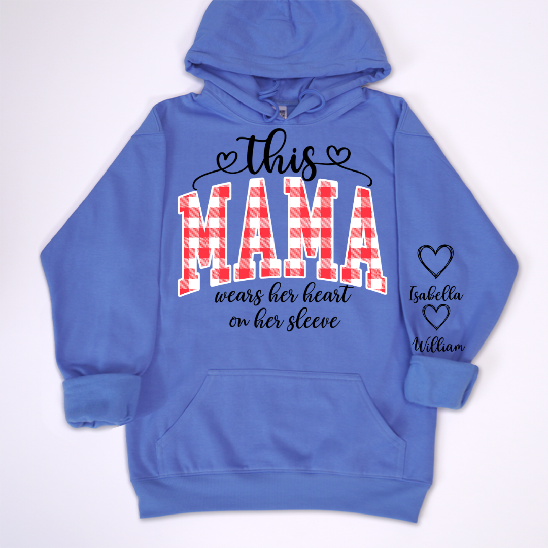 Personalized Christmas Nana Mimi Gigi Grandma And Grandkids with Heart On Sleeve Shirt